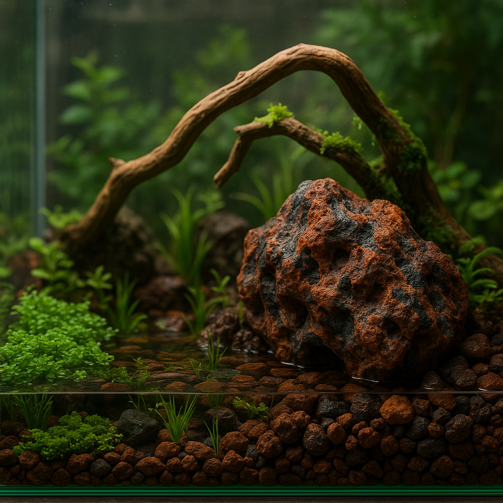 Aquarium/terrarium layout using natural scoria substrate