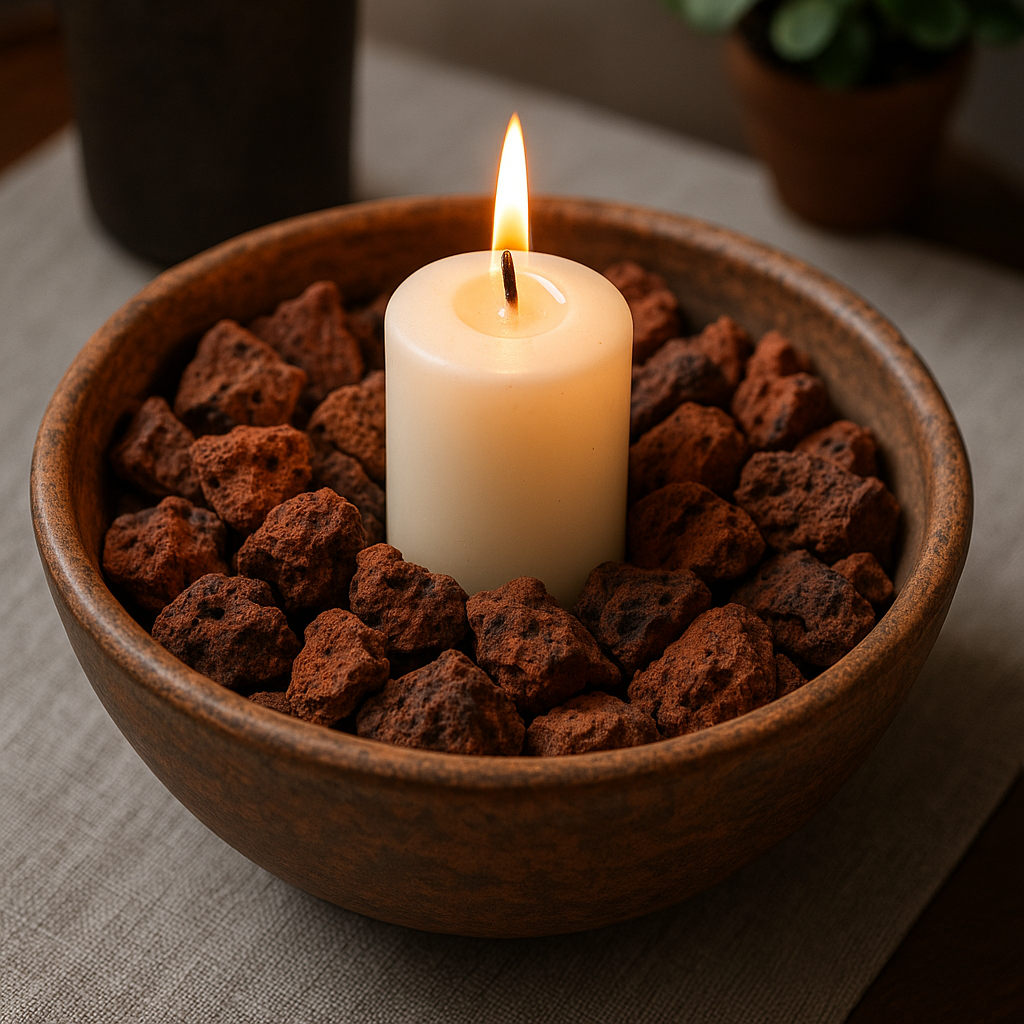Decorative bowl and landscape vignette with scoria stones